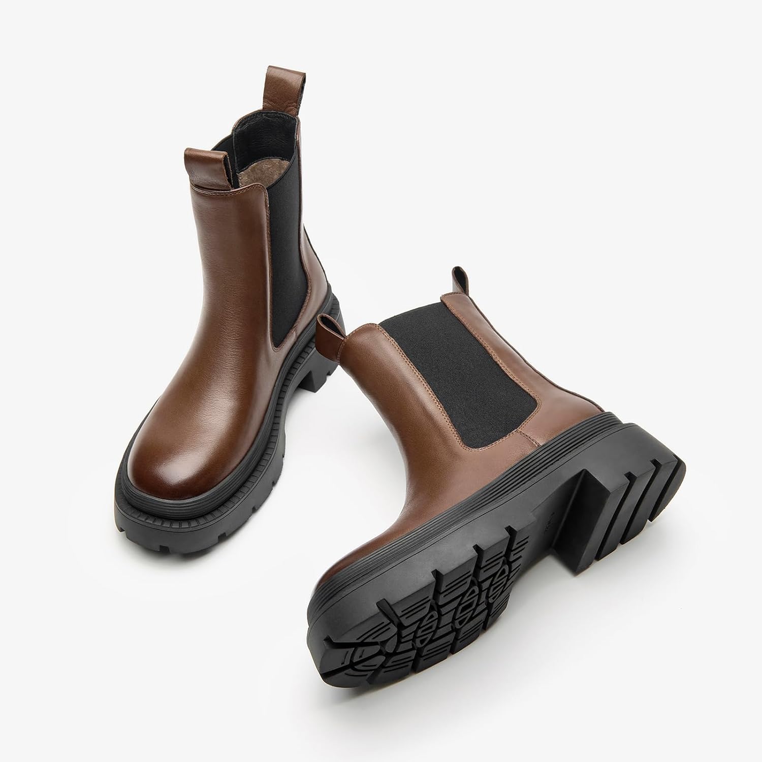 BEAU TODAY Chelsea Boots for Women, Chunky Platform Leather Chelsea Boots Womens Ankle Boots Round Toe Winter Dress Fashion Booties - Image 5