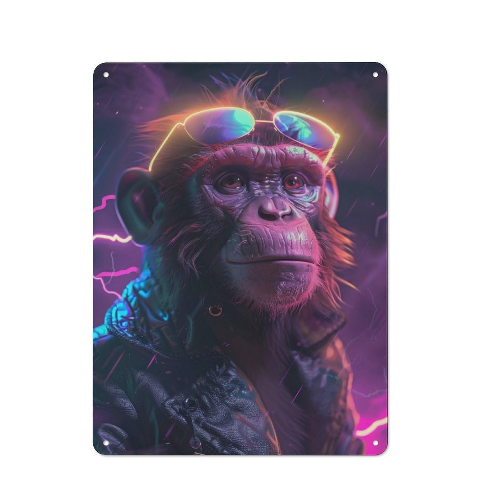 Junmoney Space Animal Monkey Rustic Metal Plaque 40X30cm For Guest Room Or Hallway, For Home Interiors, Feature Walls And Decorative Displays
