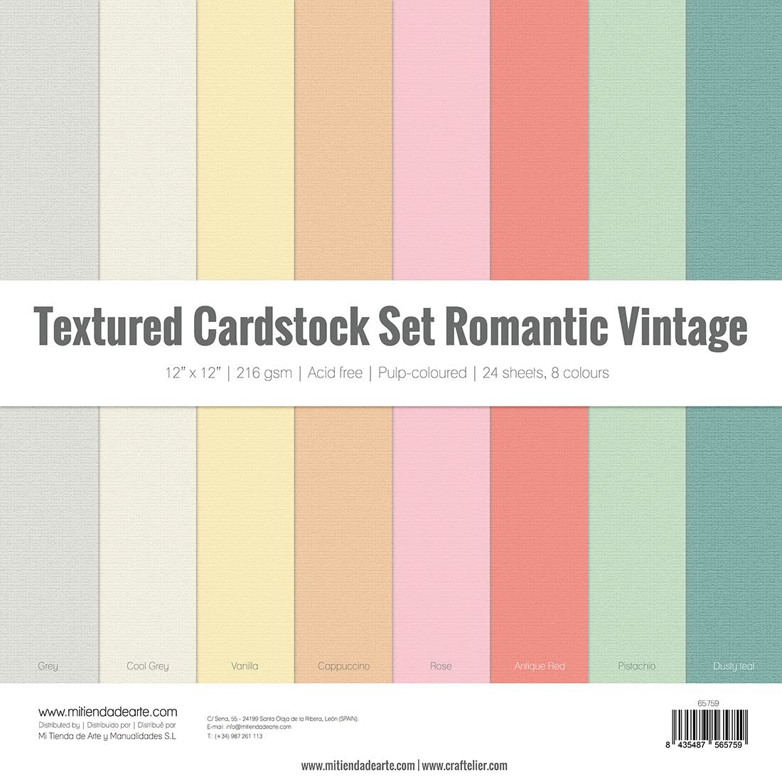 Craftelier - Cardstock Set Textura Romantic Vintage | Pack of 24 Double Sided Cardstock for Card Making, Scrapbooking and Craft Projects | Weight 216 grams | Size 30,48 x 30,48 cm (12" x 12")
