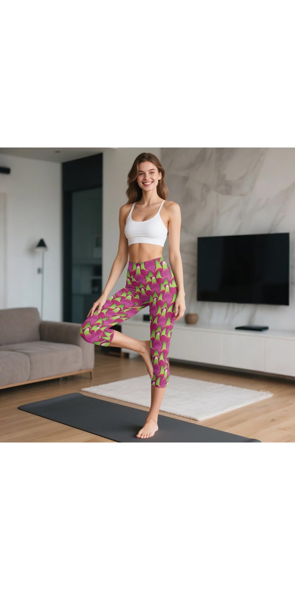Amzbeauty Legging capri taille haute pour femme 3/4, legging de gym, pantalon de contrôle du ventre pour entraînement et yoga