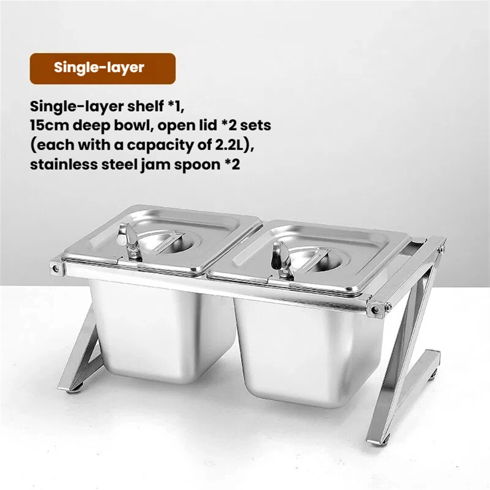 Contenitori regolabili per condimenti in acciaio inox con coperchi e cucchiai, versatili per servire alimenti, per cucina, buffet e uso domestico, soluzione durevole ed elegante