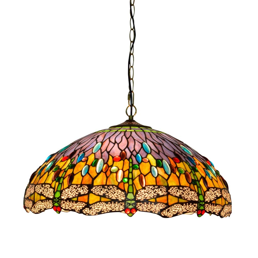 HPTHLY Ceiling Stained Glass Chandelier 50Cm Tiffany Style Green Dragonfly Pendent Lamp Stained Glass Living Dining Bed Bar Ceiling Pendant Light