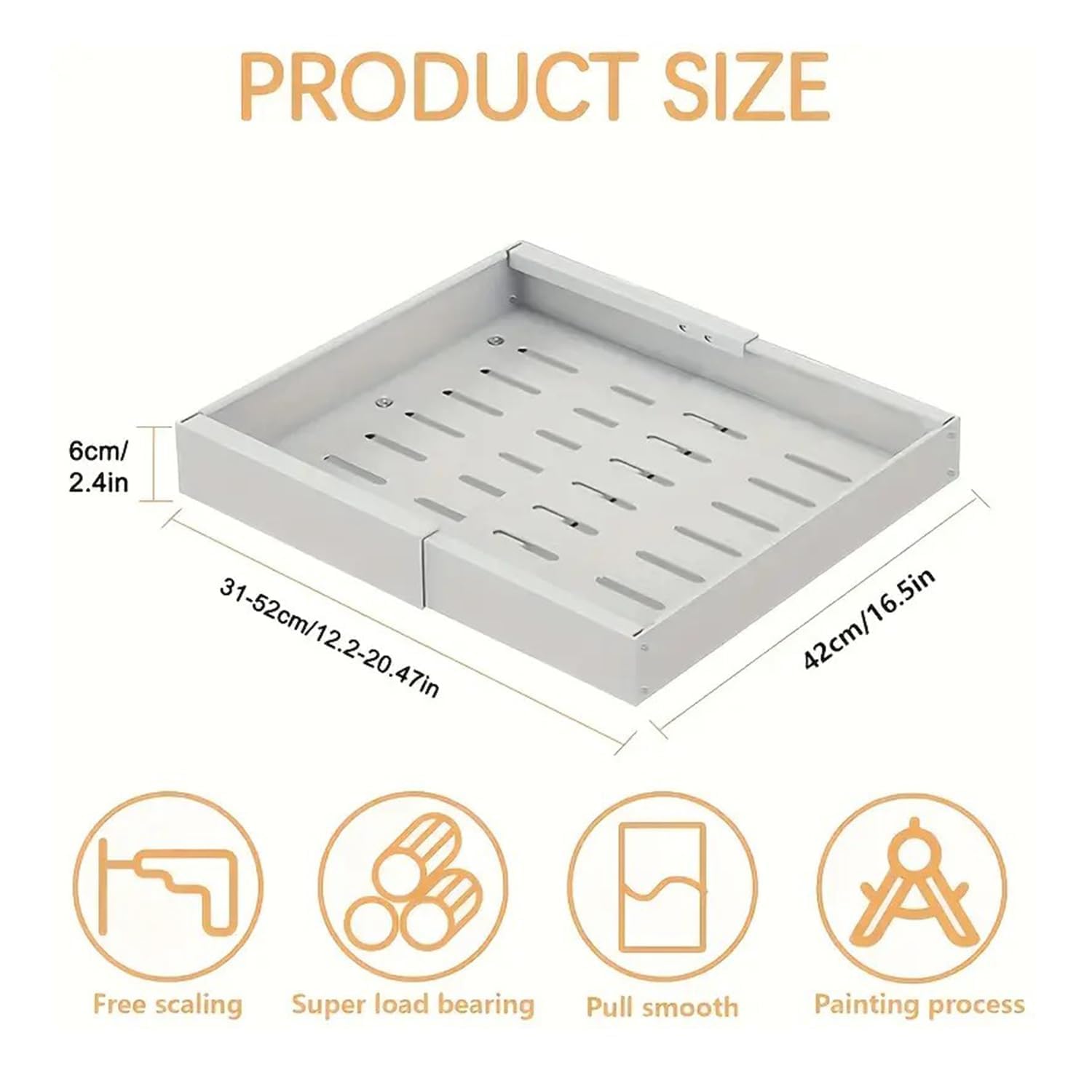 2 Pack Erweiterbar Ausziehbare Schublade Küche Mit Kleber,Ausziehbarer Schrank Organizer(32 cm - 51,8 cm),Teleskopschublademit Schienensystem,Für Topf- Und Pfannen-Organizer (Weiß)