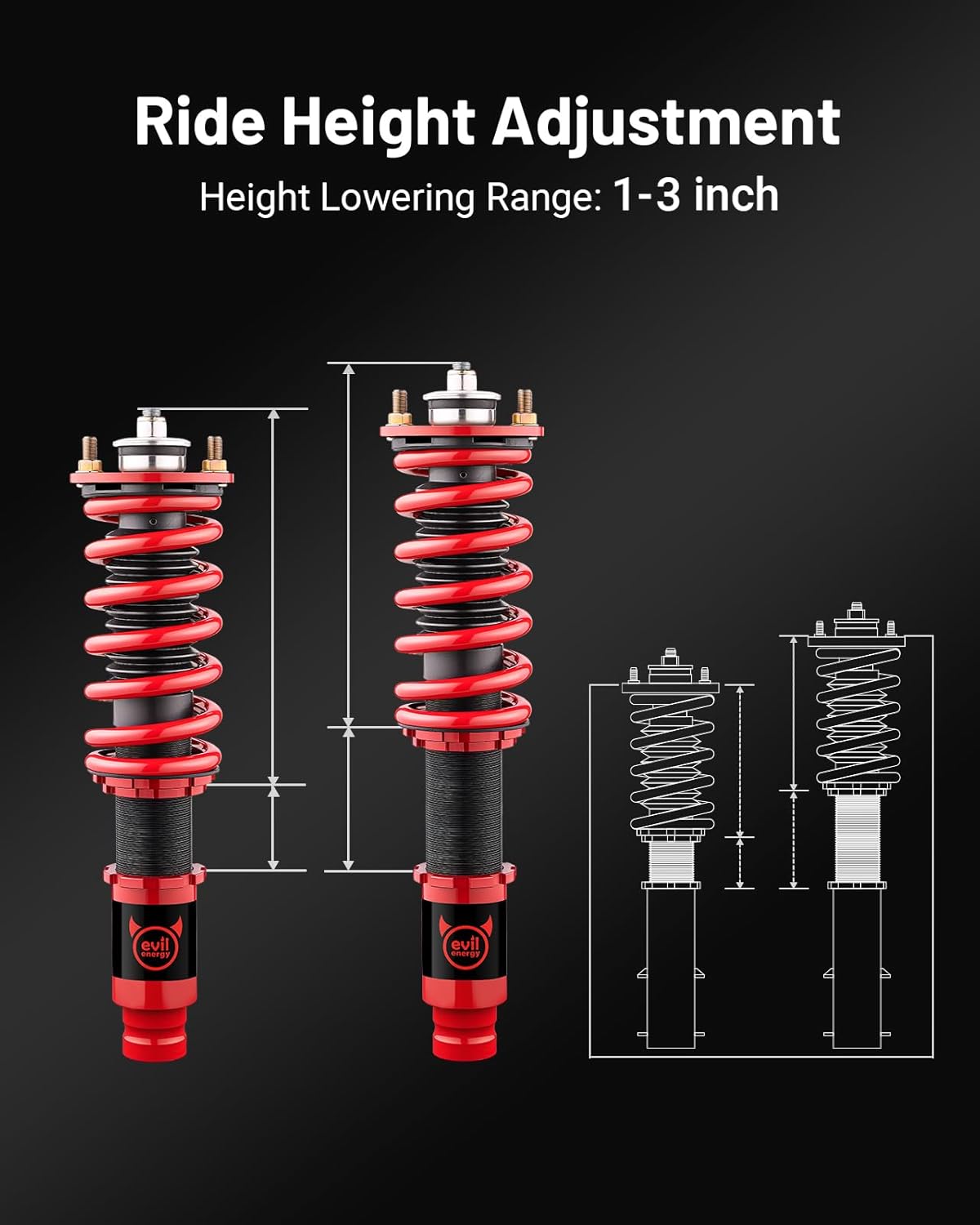 EVIL ENERGY Coilovers Compatible for Honda CR-V 1996-2001 RD1 RD2 RD3 FWD & AWD, Height Adjustable Lowering Kit, Twin-Tube Coilover Suspension Kit for Comfortable Ride, Red