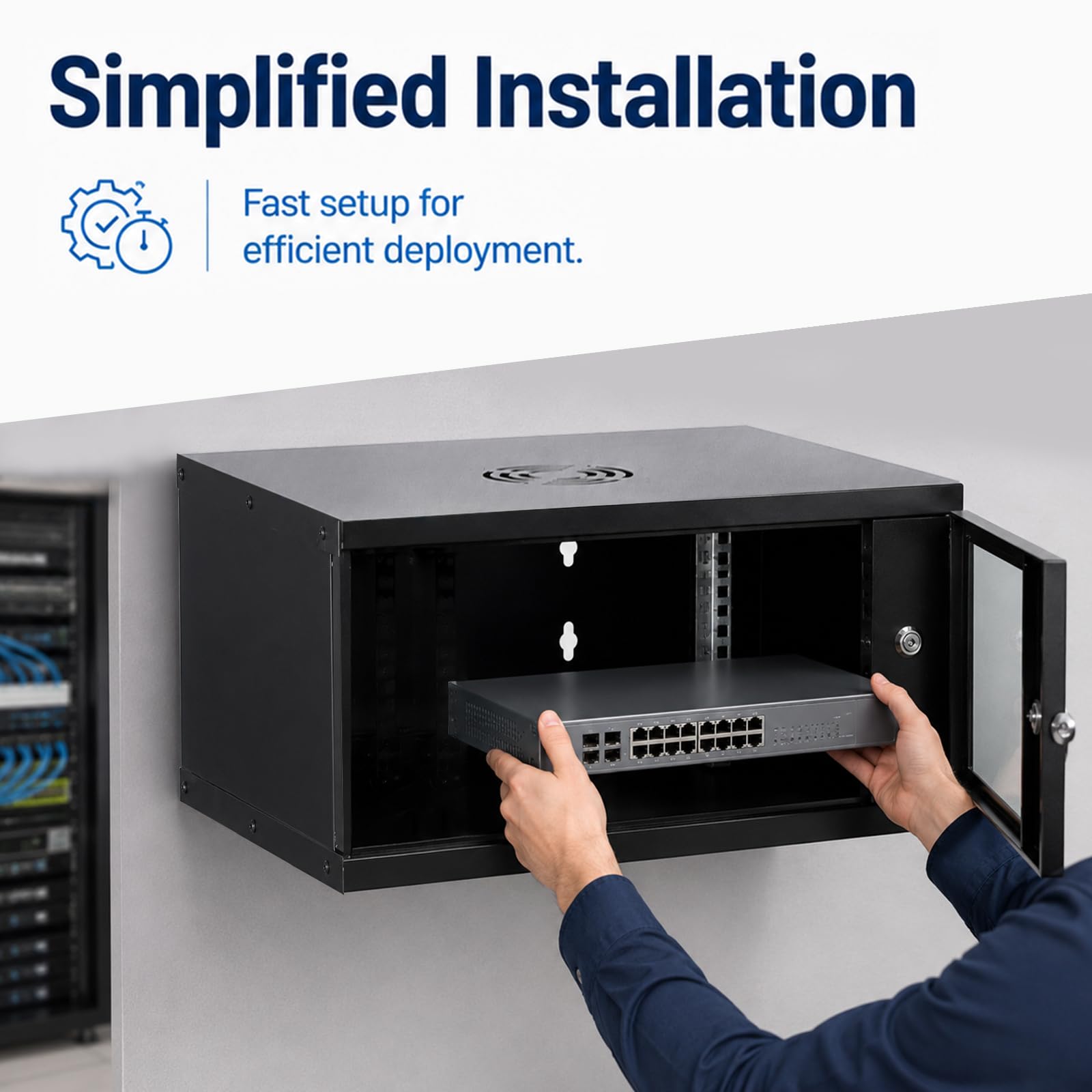 Armadio di rete da 19 pollici, 6U, profondità 400 mm, armadio server con porta in vetro di sicurezza e serratura, pareti laterali rimovibili, fessure di ventilazione, portata massima 50 kg, per