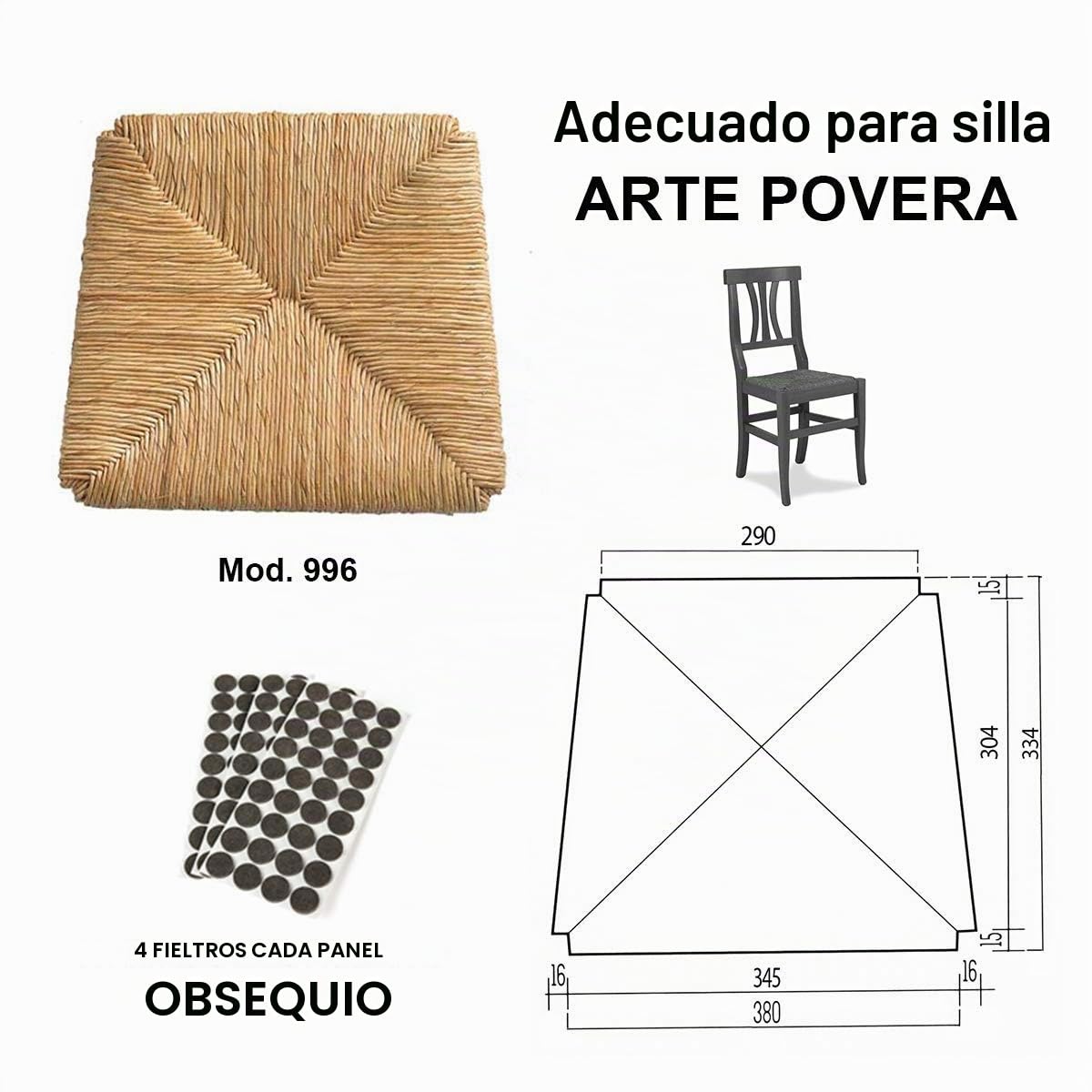 ZStyle Juego de asientos de paja para asiento de repuesto, marco inferior para sillas de paja, silla Venecia, Pisa, Paesana, varios modelos + feltrinos de regalo (6, marco de paja [mod. 996 cm