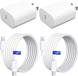 iPhone Fast Charger [MFi Certified] 2 Pack, 20W USB-C Wall Charger Adapter with 10FT USB-C to Lightning Cable, Type-C Charging Plug Compatible with iPhone 14/13/12/11 Pro Max/XS/XR/iPad, White