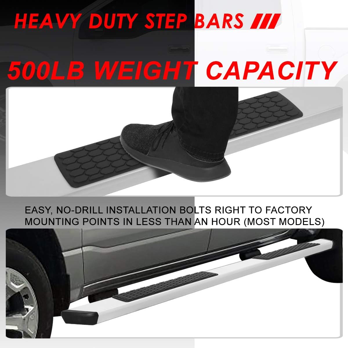 Auto Dynasty Running Boards Compatible with Ford 2015-2024 F-150 F-250 F-350 Super Crew Cab, Stainless Steel Side Step Rail Nerf Bars, 5.5 Inches Step Bars, Polished Chrome