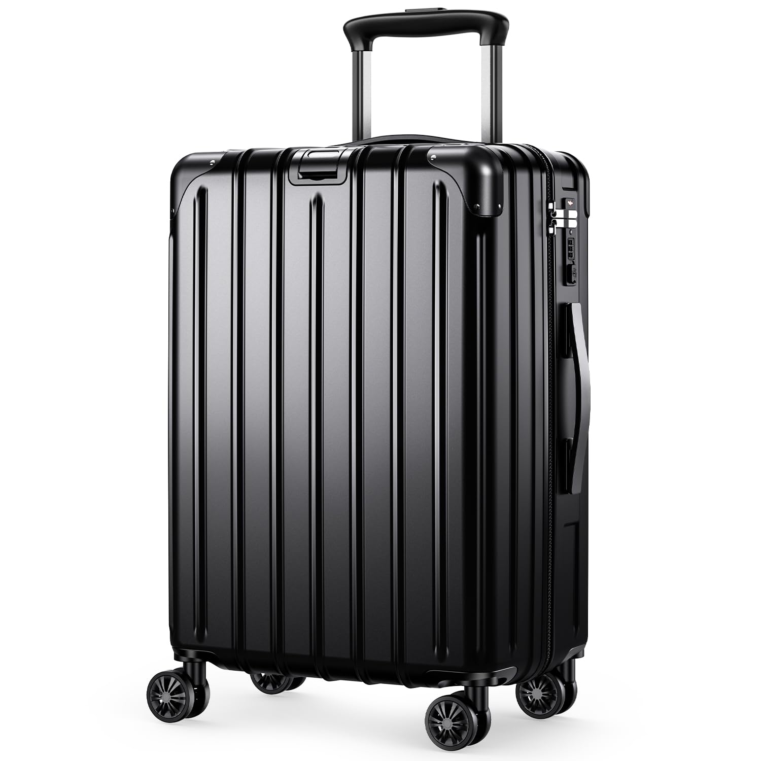 [LuggMate] スーツケース 超軽量 大容量 特殊フレーム採用 キャリーケース 隠しフック機能 耐衝撃 静音ダブルキャスター TSAロック搭載 ファスナータイプ キャリーバッグ 旅行 ビジネス 出張 入院 (ブラック, Sサイズ/機内持込可能（1~3泊/40L）)