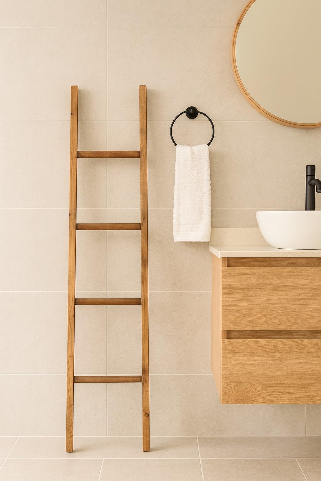 Biscottini Porta asciugamani in legno da terra 149x34,5x5 cm - Scala Appendi asciugamani da Parete - Scaletta Portasciugamani da Bagno Stile Moderno - Scala Decorativa Appendiabiti in legno massello