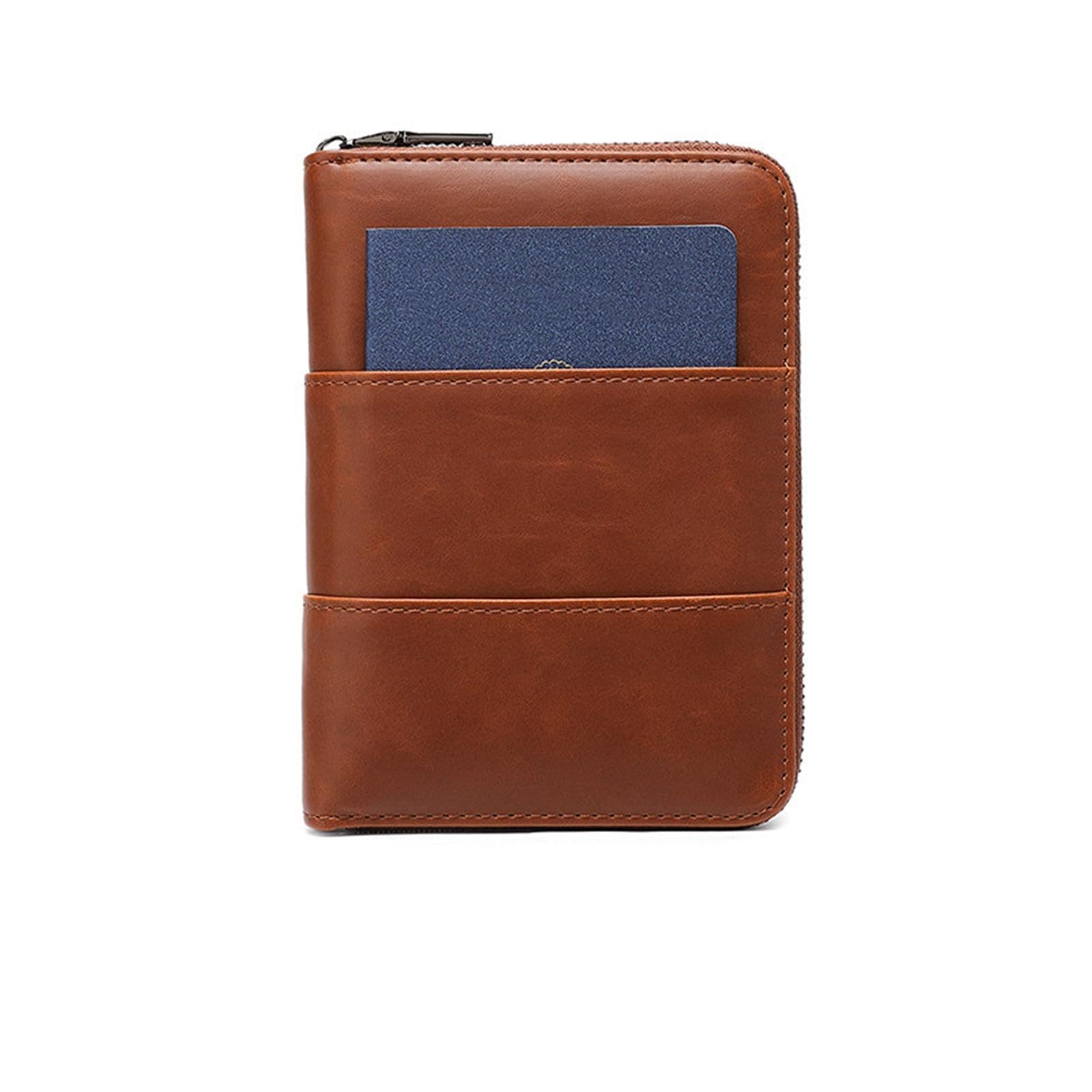 Portafoglio Portapassaporto da Viaggio con Protezione RFID E Cerniera – Portafoglio Portapassaporto per Famiglia E Pochette Portadocumenti da Viaggio,Brown