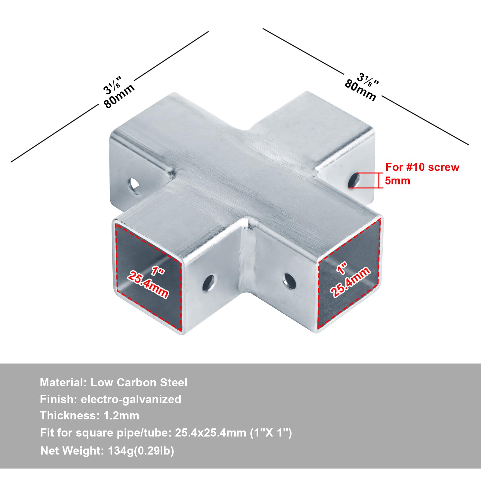 10 Pcs Square Tube Coupler,ULIFESTAR Slip Square Tube Connector,Galvanized Square Tube Fittings,1mm/0.04''Thick Square Tubing Joints For Square Pipe (20 * 30mm/0.78 * 1.18"-2 Way Tube - View #6