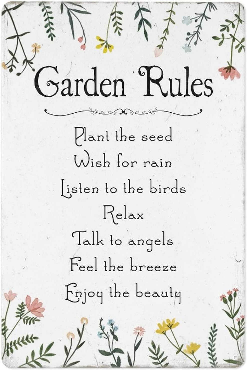Anceky Style-1 Garden Decor Garden Rules Plant The Seed Wish For Rain Listen To The Birds Vintage Iron Poster Painting Tin Sign Vintage Wall Decor For Home Kitchen Farmhouse Yard Fence Hanging Plaque 12X16 Inch