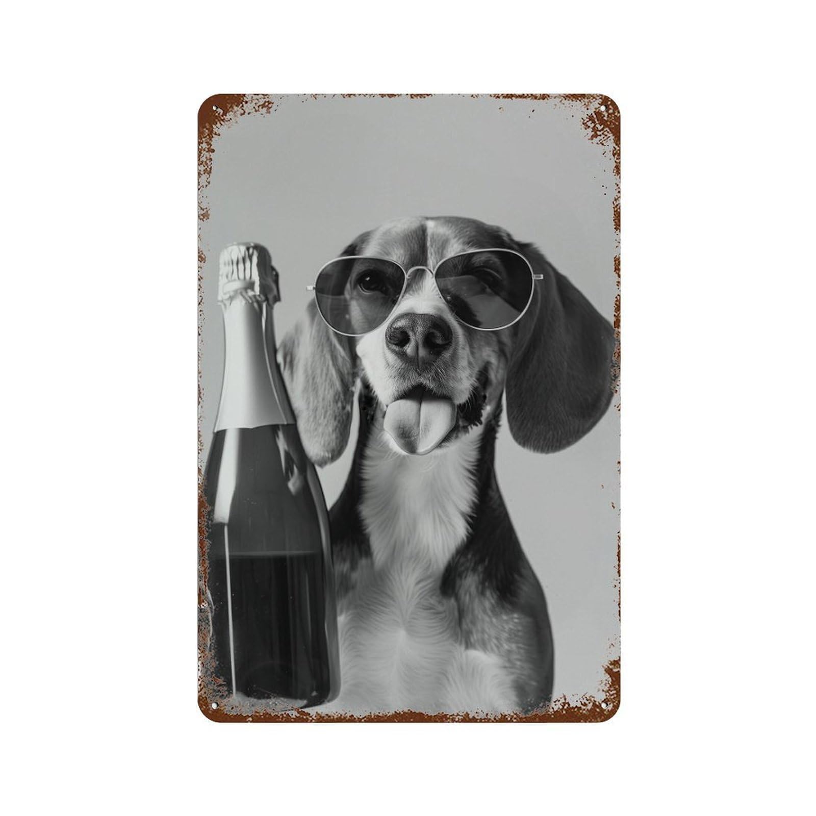 xiaoxiaoshen Beagle Drinking Champagne Print Wall Decor Art Metal Tin Poster Modern Home Decor Art Home Bar Shop Decorations Vintage Sign 30x20cm