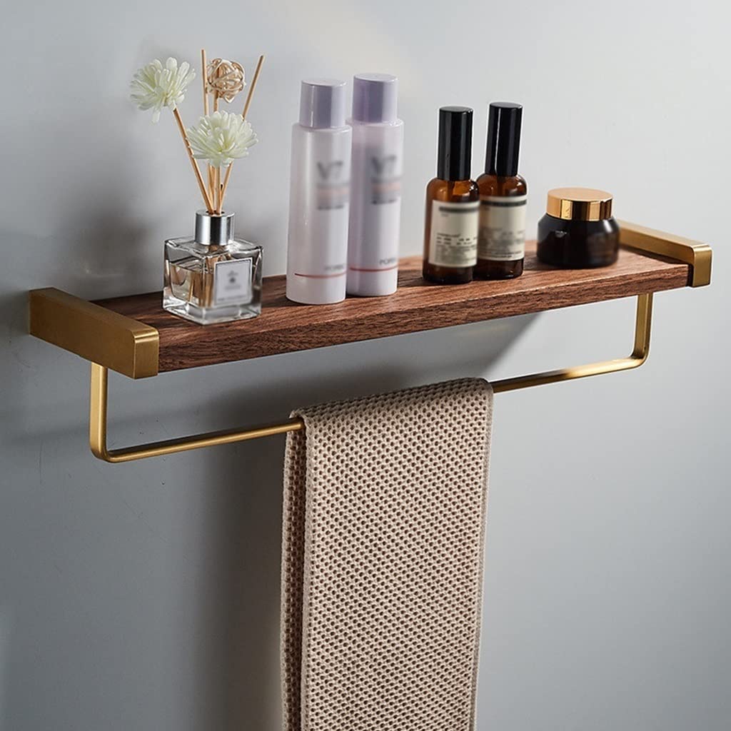 BAHELS Shower Caddy Bathroom Shelf Bath Shower Shelf with Towel Hanger Wood Corner Shelf Wall Mounted Kitchen Storage