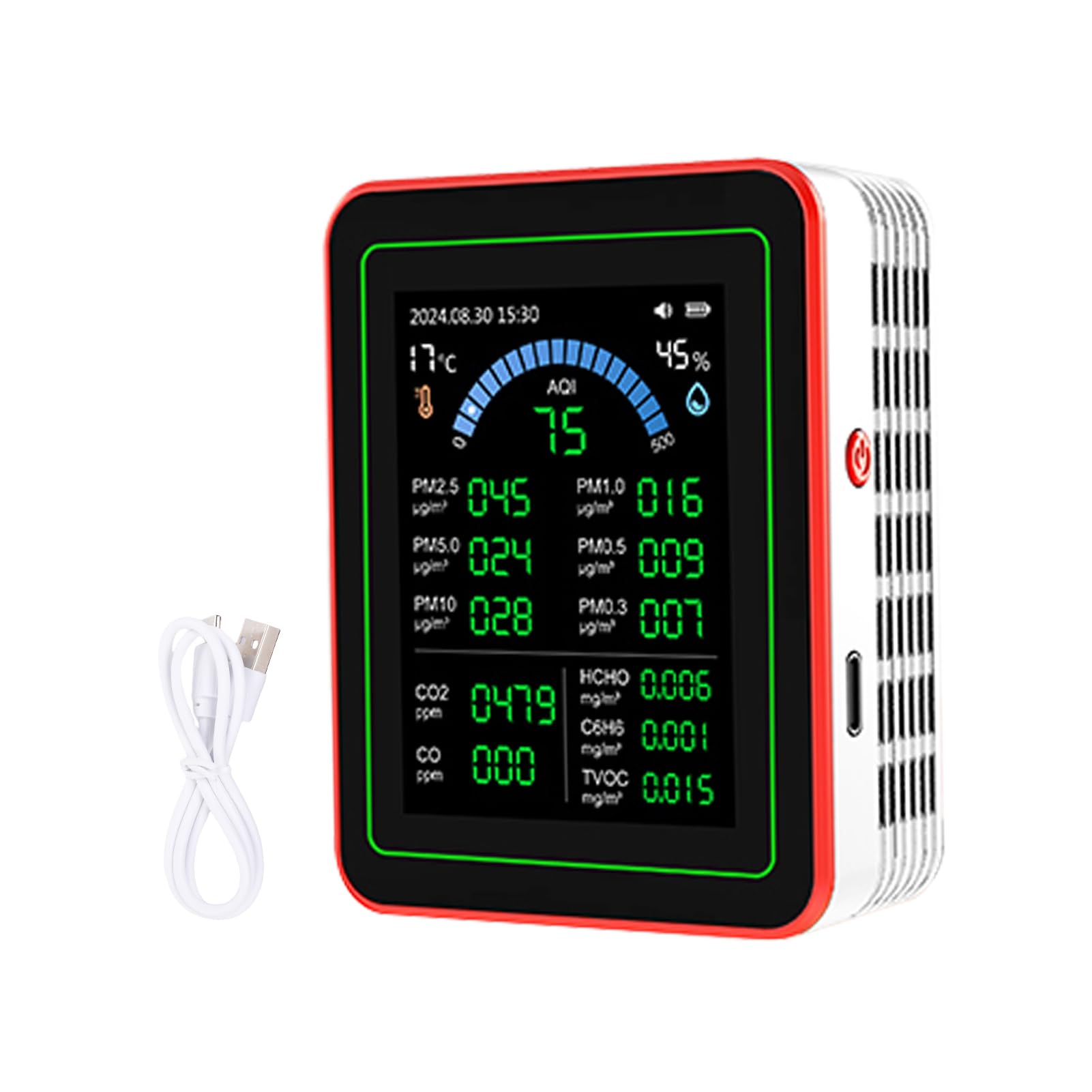Detector HCHO TVOC, Portátil y Preciso, con Pantalla a Color para Oficina en Casa, Detecta PM2.5 PM10 CO2 para Dormitorios y oficinas. Material: ABC (Blanco)