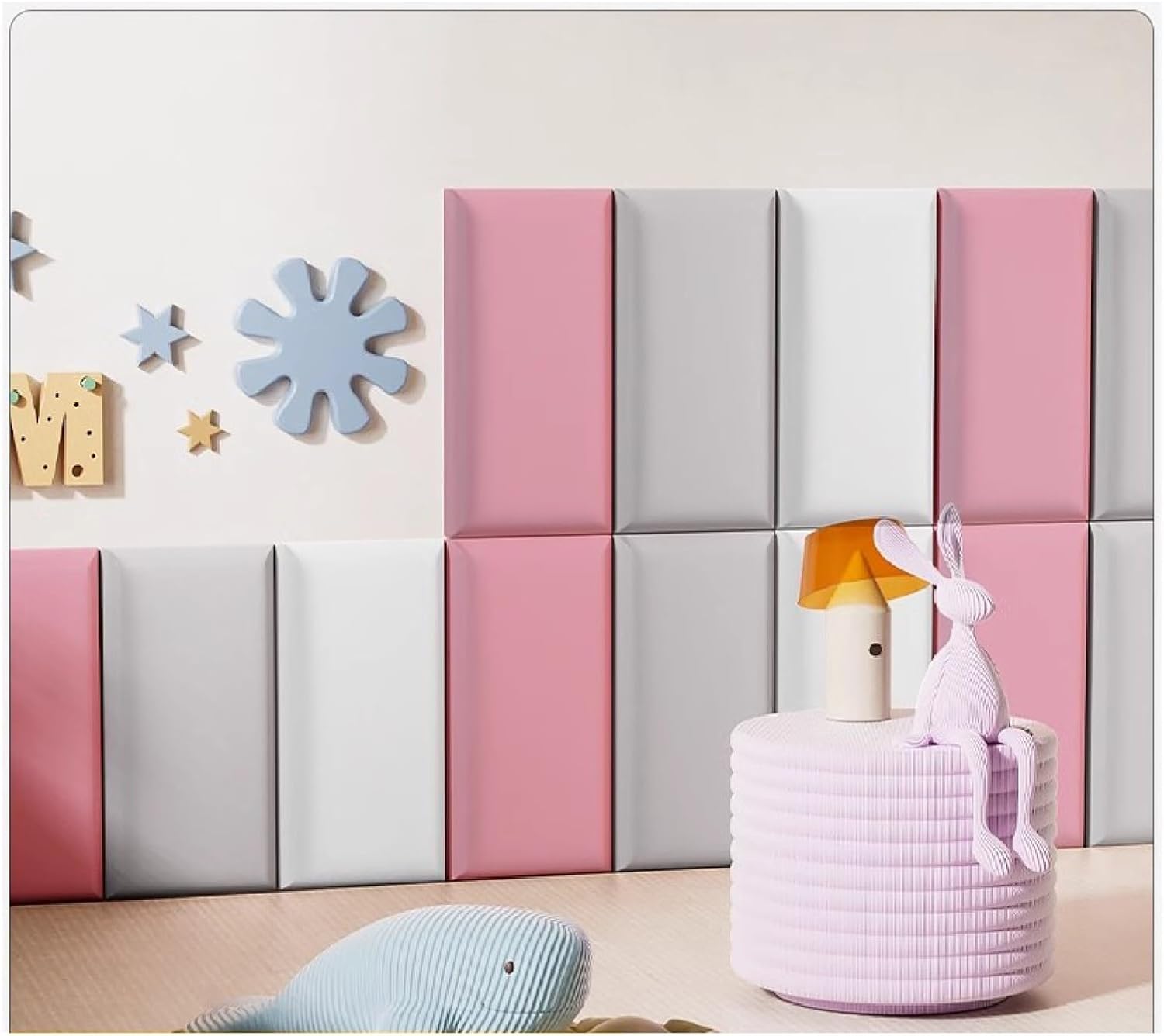 3D Anti-Collision Wall Padding for Kids, Bedside Protective Wall Cushion for Children's Room, Nursery, Self-Adhesive PU Waterproof Soft Pack Wall Panels(Pink,20x60cm)