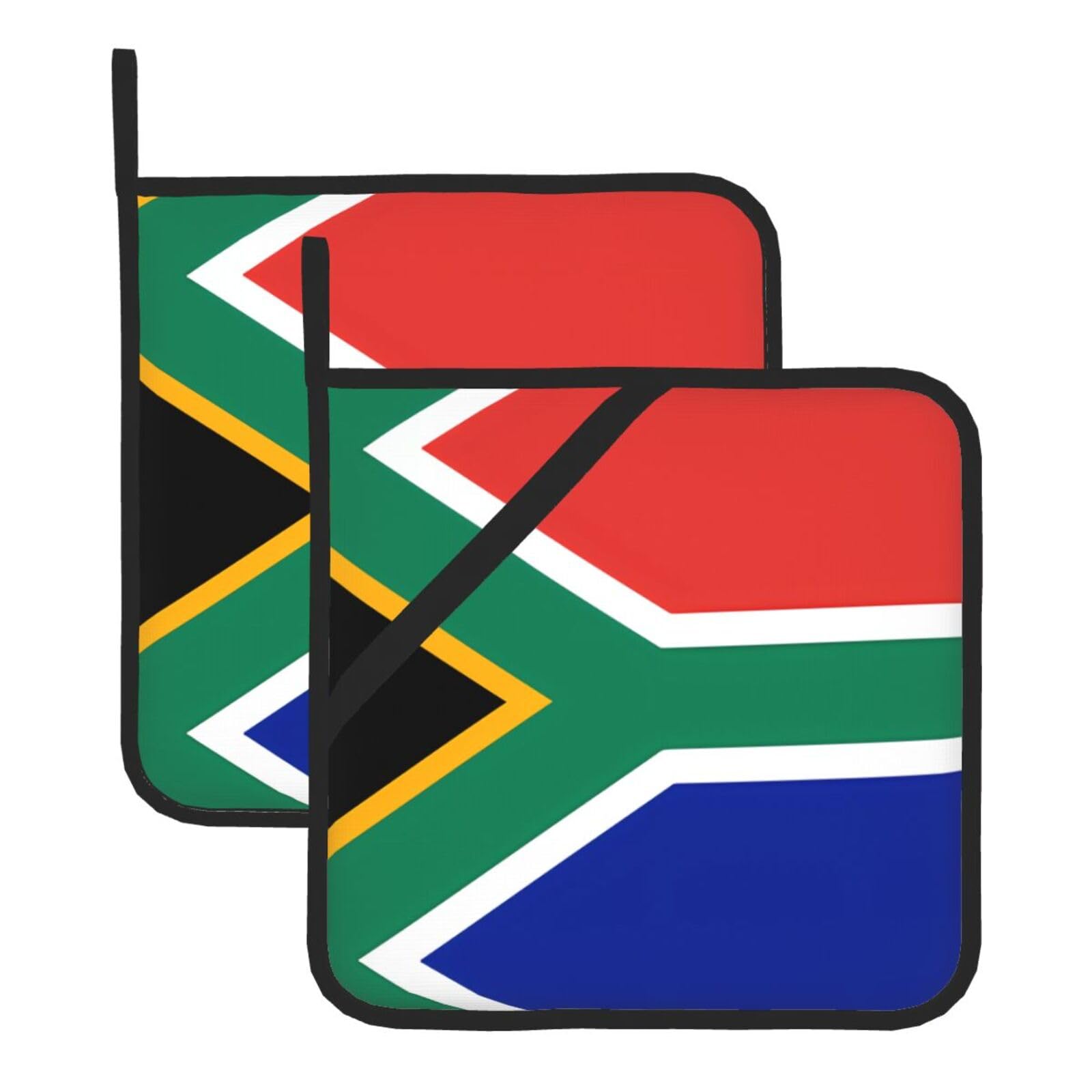 YYHHAOFA South Africa flag Prints Square Hot Pads for Kitchen Counter - Waterproof Pot Covers with Hanging Loop - Thick Heat Resistant Trivets for Microwave & Oven (2-Pack)