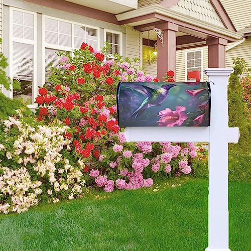 Image of Dujiea Hummingbirds Fuchsia Flowers Mailbox Wrap, Waterproof Magnetic Post Box Cover - Standard Size 21 inch L x 18 inch W - Garden Yard Outside Farmhouse Home Decor