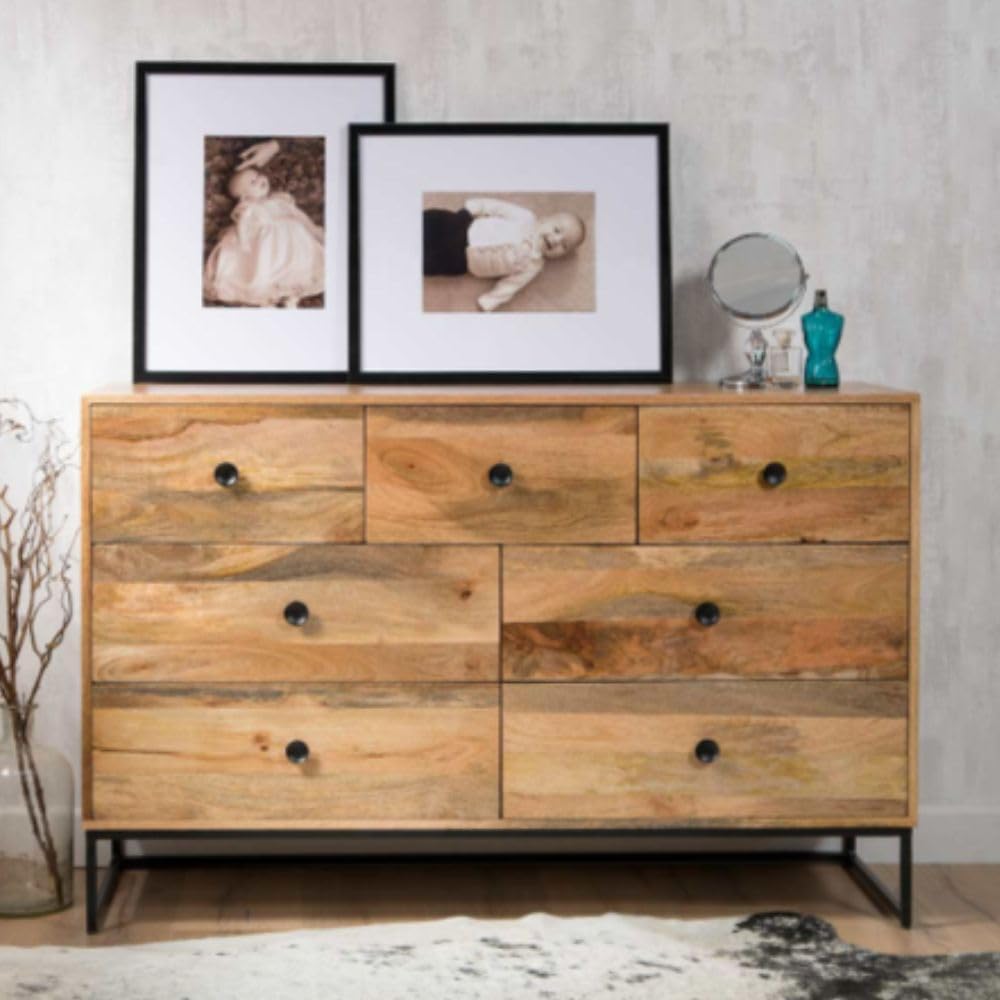 Solid Sheesham Wood Chest of Drawer for Bed Room |Living Room Dresser | Wooden Storage Furniture with 7 Drawers Storage | 125H x 40D x 80W CM-image-15