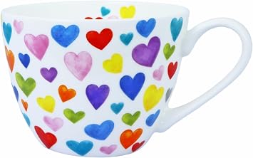 17oz Romantic Heart Pattern Bone China Coffee & Tea Mug for Daily Use | Romantic Heart Pattern, Microwave & Dishwasher Safe, Long-Lasting Print, Ideal for CoffeeTea Hot Drinks, For Wife Mom Her