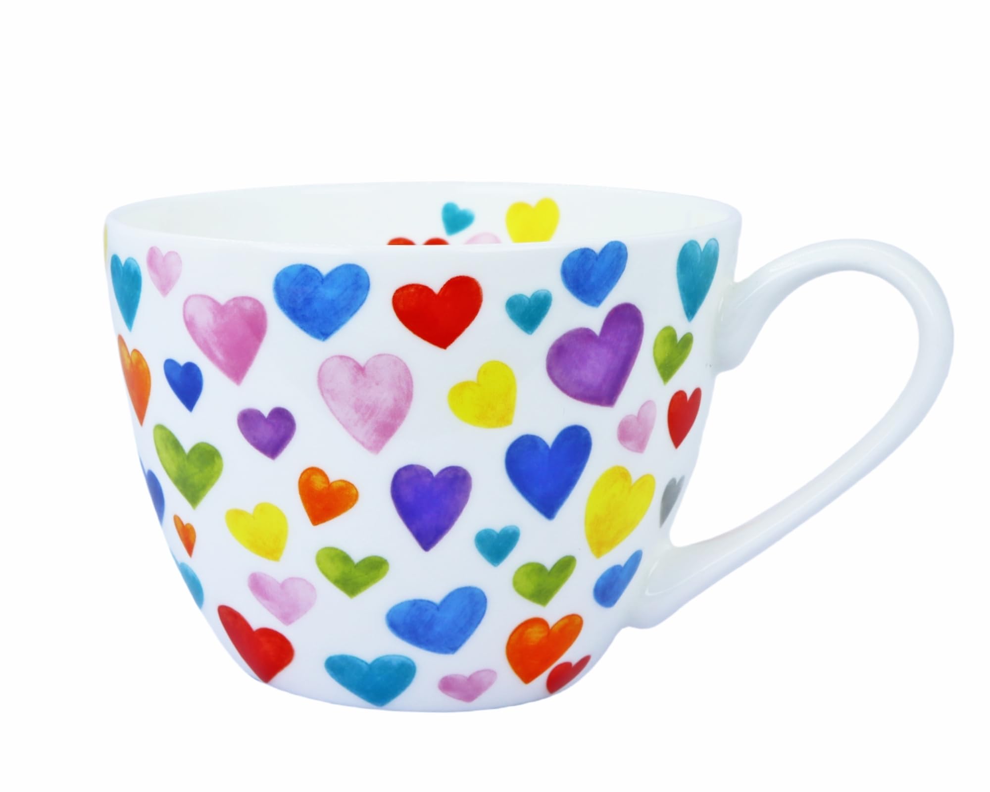 Glen Mila Heart Pattern Coffee Mug – 17oz Bone China Tea Cup, Cute Romantic Mug Bone China Mug for Her Women Mom Friend, Valentine's Day Birthday