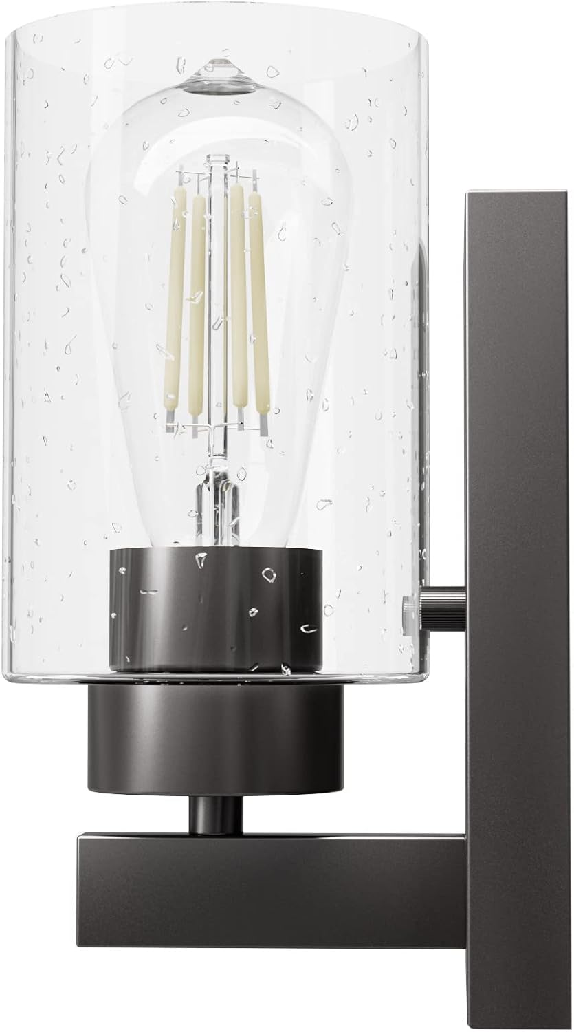 Noble Bronze Dimmable Metal Wall Sconce with Seeded Glass Shade