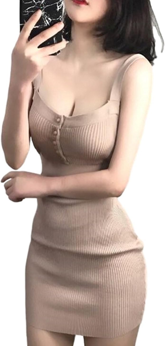 フロントボタンがアクセント！セクシー＆キュートなリブニットミニワンピース
