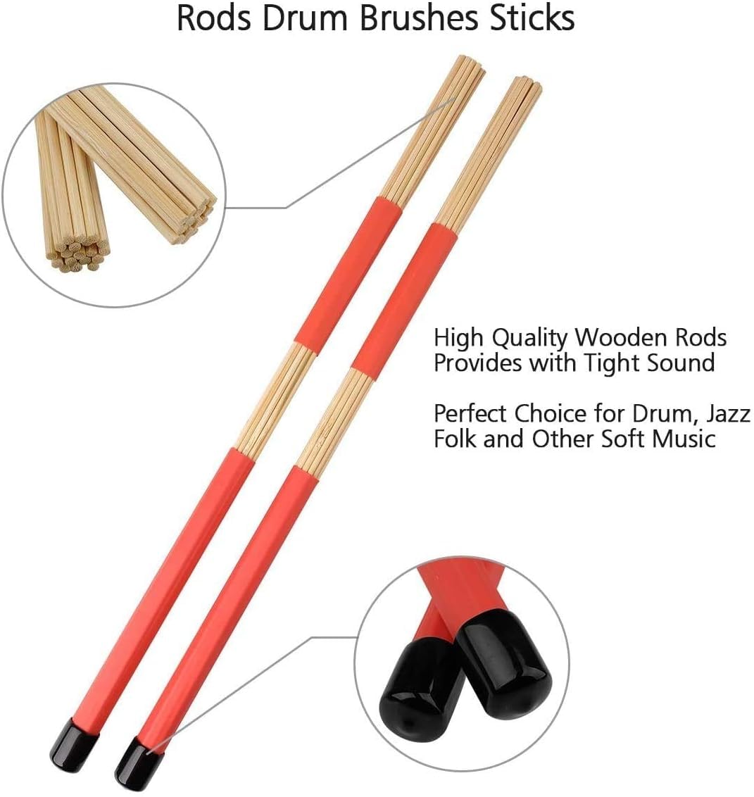 Set Baguettes Et Brosses De Batterie - 2 Baguettes Bois, 2 Brosses Métal, Sac De Rangement, Pour Débutants Et Pros