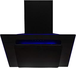 SIA 90cm Black Glass Angled Kitchen Cooker Hood Chimney Extractor Fan With Red Blue And Green LED Edge Lit Mood Lighting AGE91BL-AMZ1