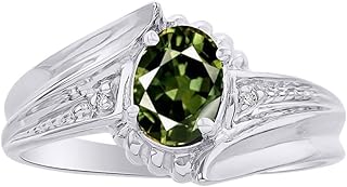 Juego de anillos de zafiro verde y diamante en plata de ley – Anillo de piedra de nacimiento de color