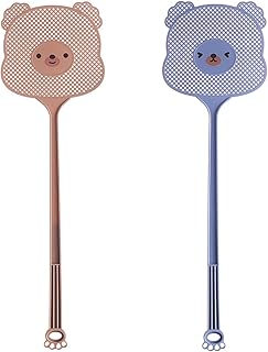 BAMFY Fly Swatter Manual 2 Pcs Durable Plastic Fly Swat Set with Long Handle Fly Swatters for Kitchen Home Indoor Outdoor