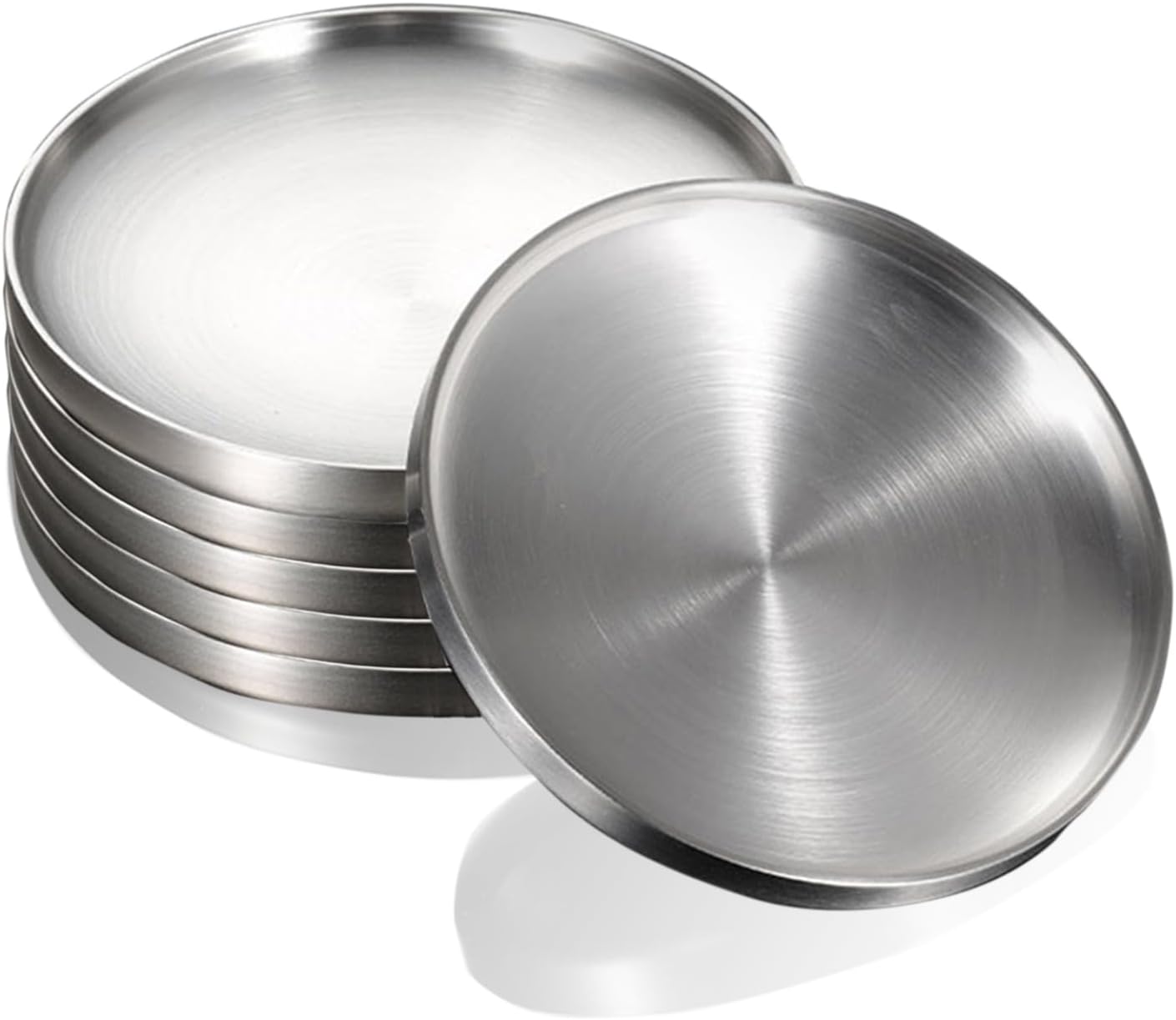 Stainless Steel Plates 6 Pcs Metal Double Layered Dinner Plates Unbreakable Dinner Dishes Set for Kitchen Home Camping Outdoor Party BBQ (7.5 inch)