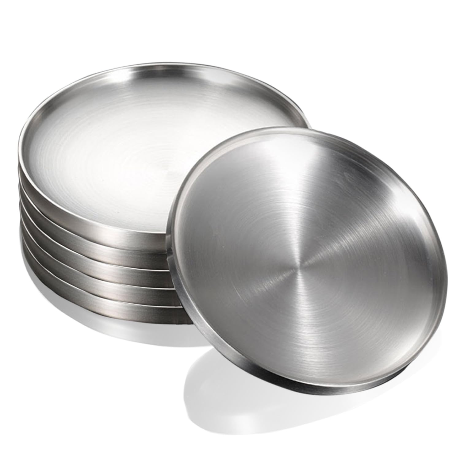 CAMBUY Stainless Steel Plates 6 Pcs Metal Double Layered Dinner Plates Unbreakable Dinner Dishes Set for Kitchen Home Camping Outdoor Party BBQ (7.5 inch)