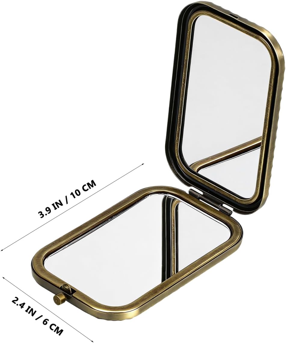 Beaupretty Vintage Compact Makeup Mirror Portable Double-Sided Foldable Metal Pocket Mirror for Purse & Travel image 4