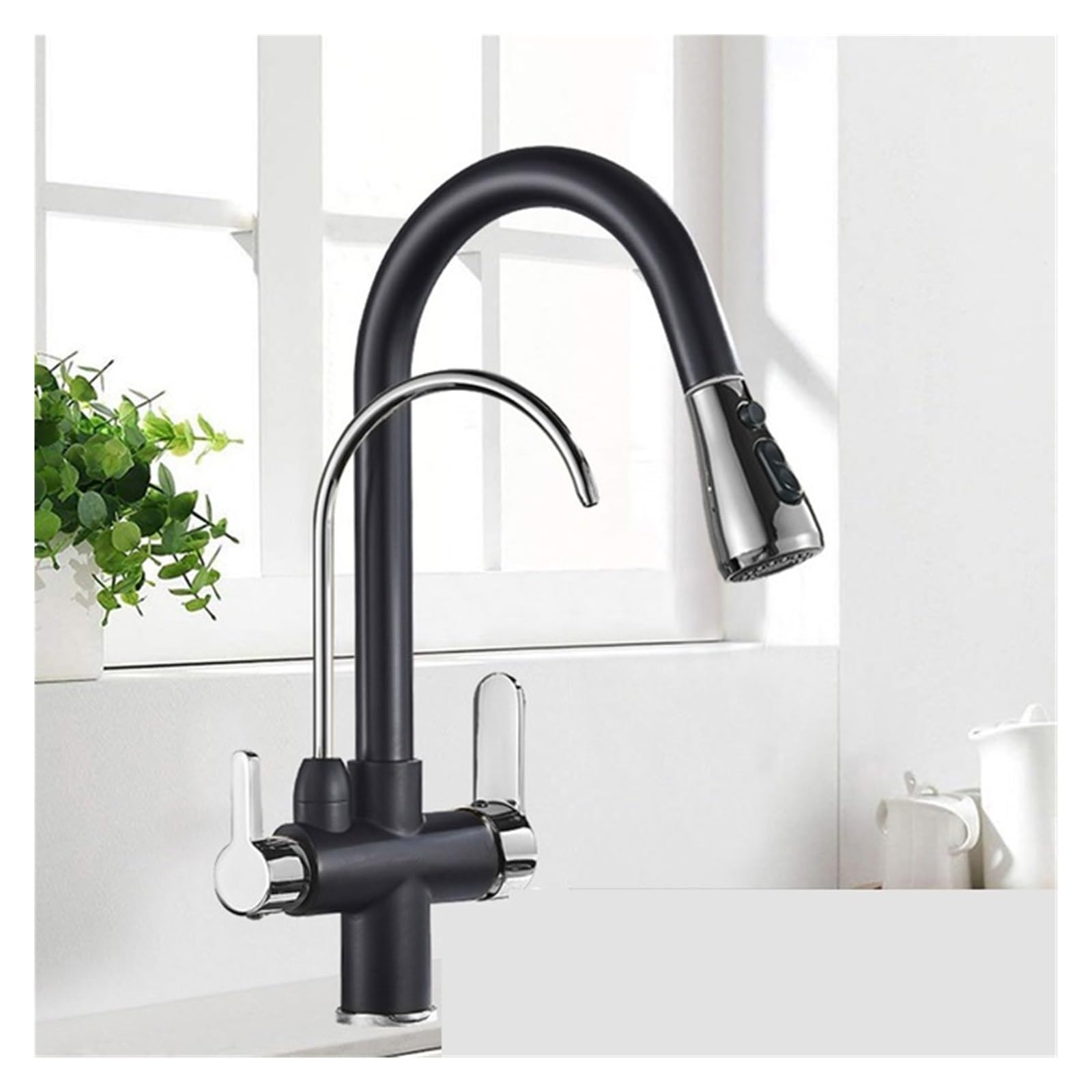 Zqfhsx Black And Chrome B Filtered Water Kitchen Faucet 2 In 1 Antique Brass Pull Out Spout Purifier Crane Way Swivel Mixing Faucet(Antique A)