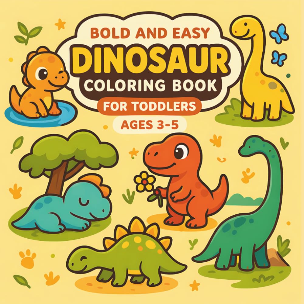 Bold and Easy Dinosaur Coloring Book for Toddlers Ages 3–5: Big, Simple Dinosaur Coloring Pages for Fun Learning, Creativity, and Motor Skills