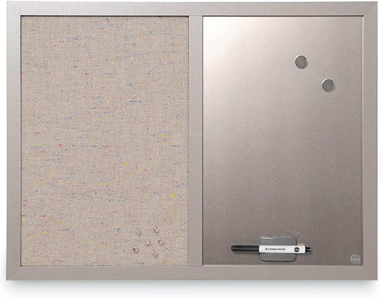 Mastervision Combo Bulletin Board 18"X24"-Silver Dry Erase, Gray Fabric & Frame