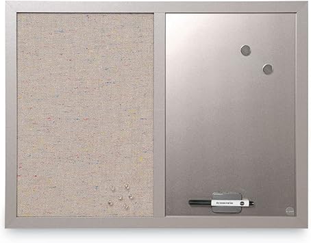 Mastervision Combo Bulletin Board 18"X24"-Silver Dry Erase, Gray Fabric & Frame