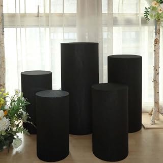 Efavormart Set Of 5 | Black Spandex Cylinder Plinth Display Box Stand Covers, Stretchable Pedestal Pillar Prop Covers - 160 GSM