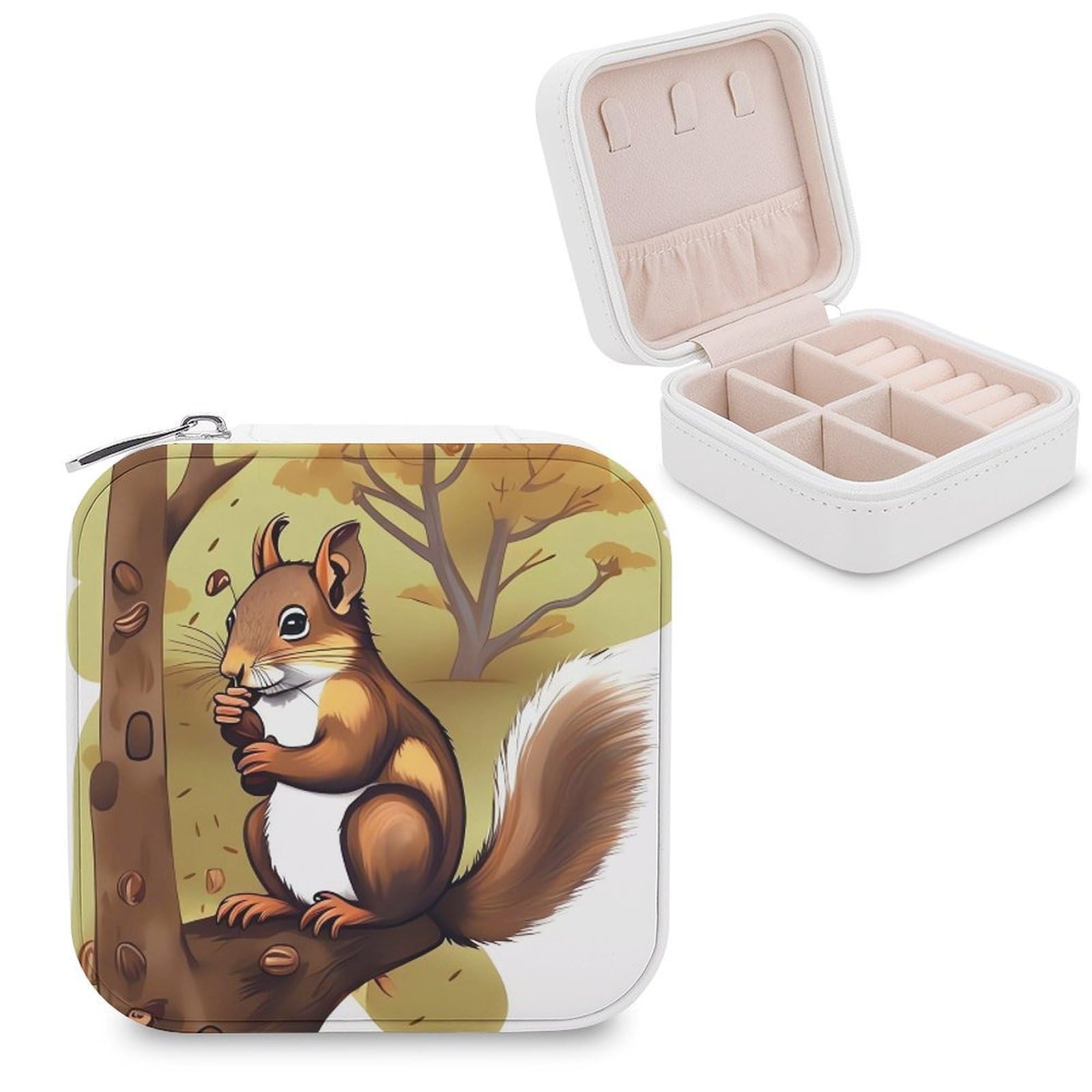 VstaDank Nut-eating Squirrel Jewelry Box Exquisite Leather Jewelry Organizer Portable Trinket Organizer Fashion Travel Jewelry Case for Rings Earrings Necklaces Unique Gifts for Women