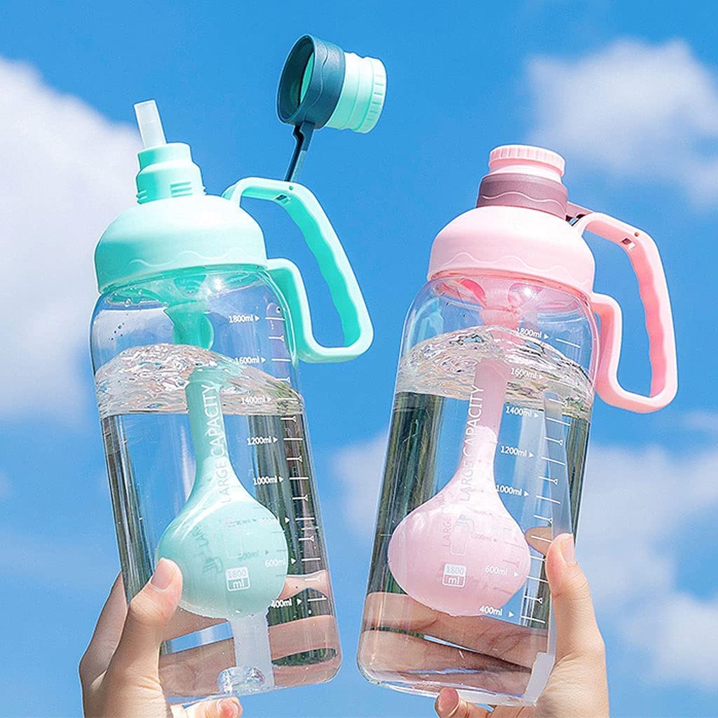 Wasserflasche für Sport Damen Sommer Kunststoff Wasserflasche mit Filter, 1800ml / 60 Unzen Große Kapazität Sport Trinkflaschen mit Griff Nachhaltige Wasserflasche (Blue : B-pink)