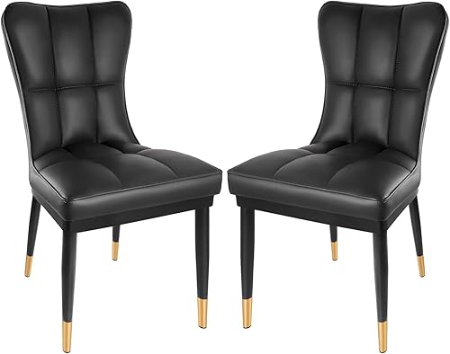Juego de 2 sillas de comedor de piel sintética con respaldo alto, modernas y resistentes, tapizadas, asiento acolchado de esponja profunda con patas
