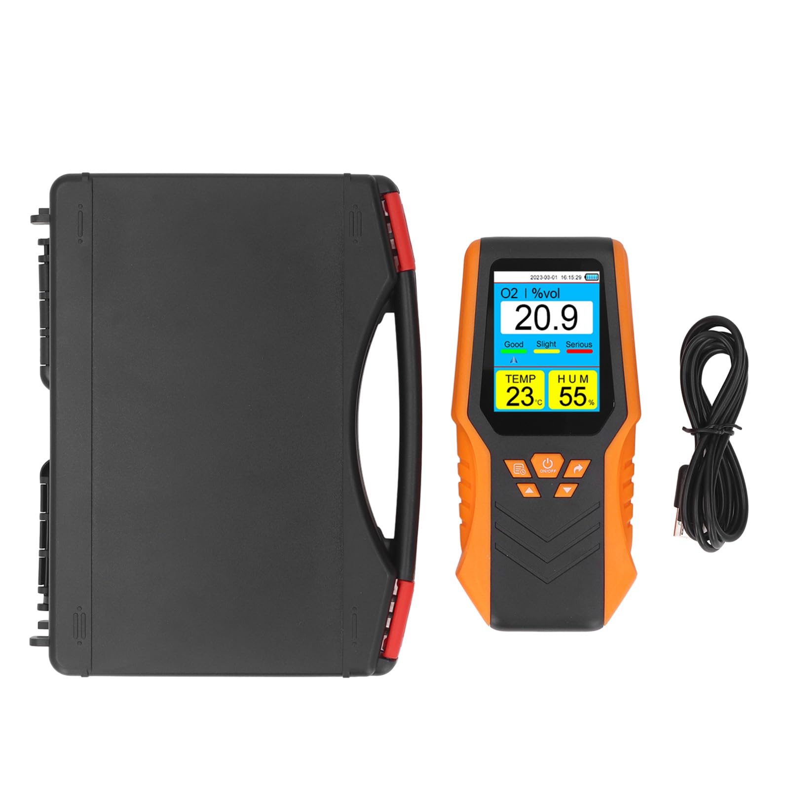 Detector de O2 Portátil, Medidor de Oxígeno con Pantalla LCD Retroiluminada, Rango de 0 a 30% Vol, Batería Recargable de 2000 MAh, Función de Alarma, para Interiores, Exteriores,