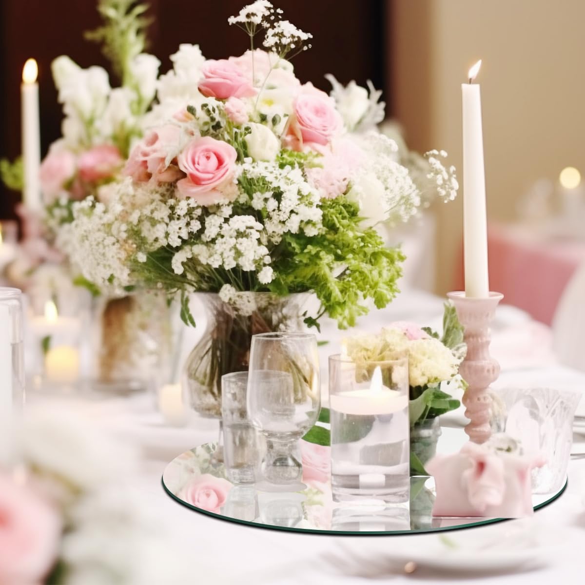 15Pack Round Mirror Centerpieces for Tables Decorations, Acrylic Circle Mirror Centerpieces Mirror Tray Candle Plate for Wedding Table Christmas Decorations Wall Decor (10inch, 12inch)
