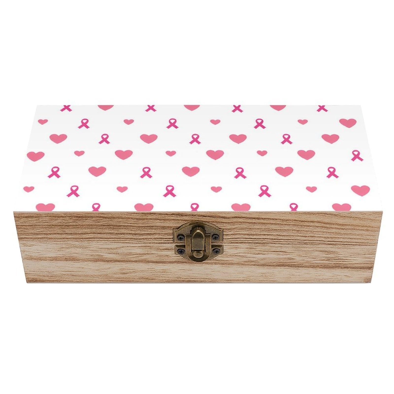 HLBSDM Breast Cancer Pink Ribbons Awareness Heart Wooden Storage Box