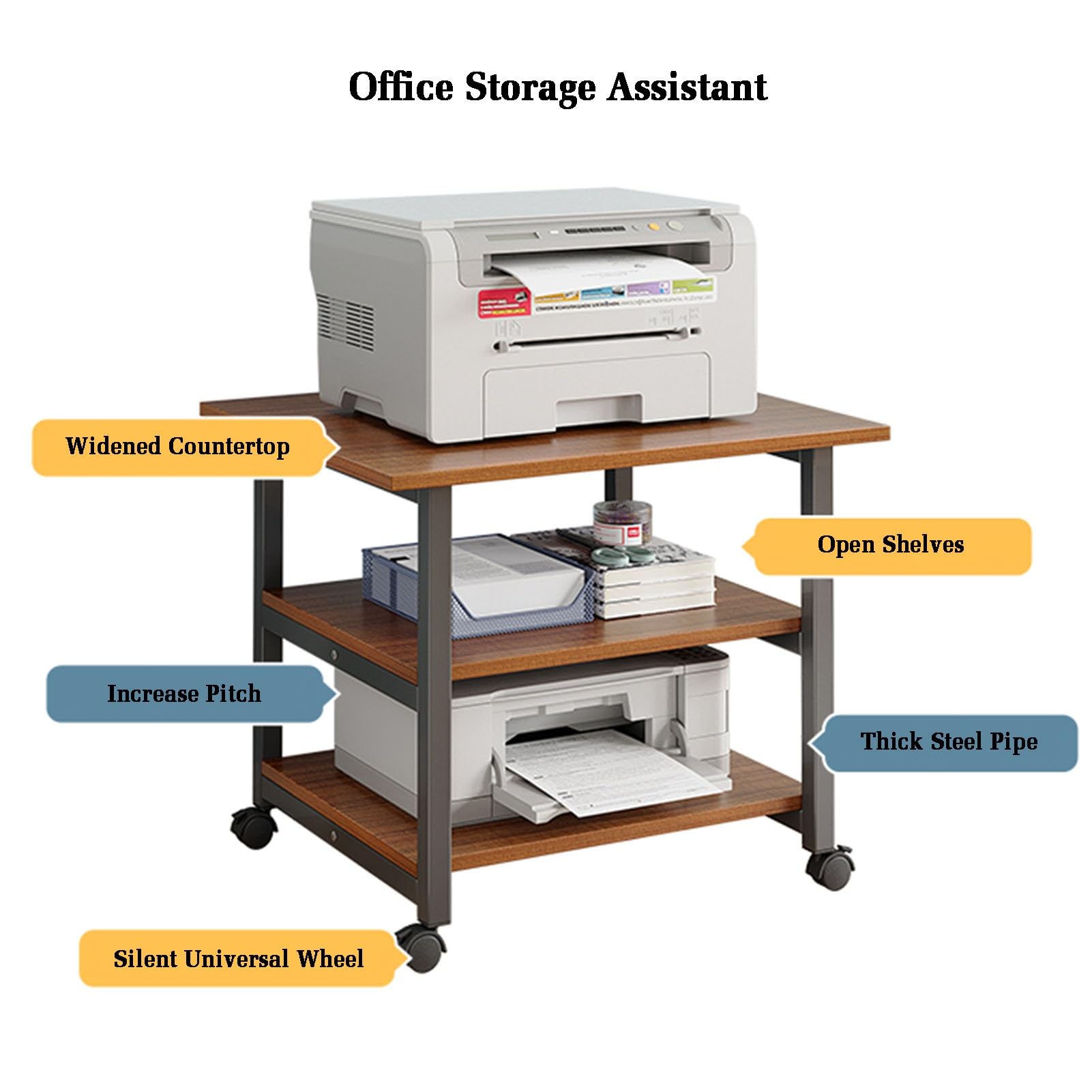 3-stufiger Druckerständer, AV-Medienschrankständer, Medienaufbewahrungsschrank, Mehrzweck-Home-Office-Organizer, Geeignet for Die Integration Zu Hause Und Im Büro (Color : Beige)