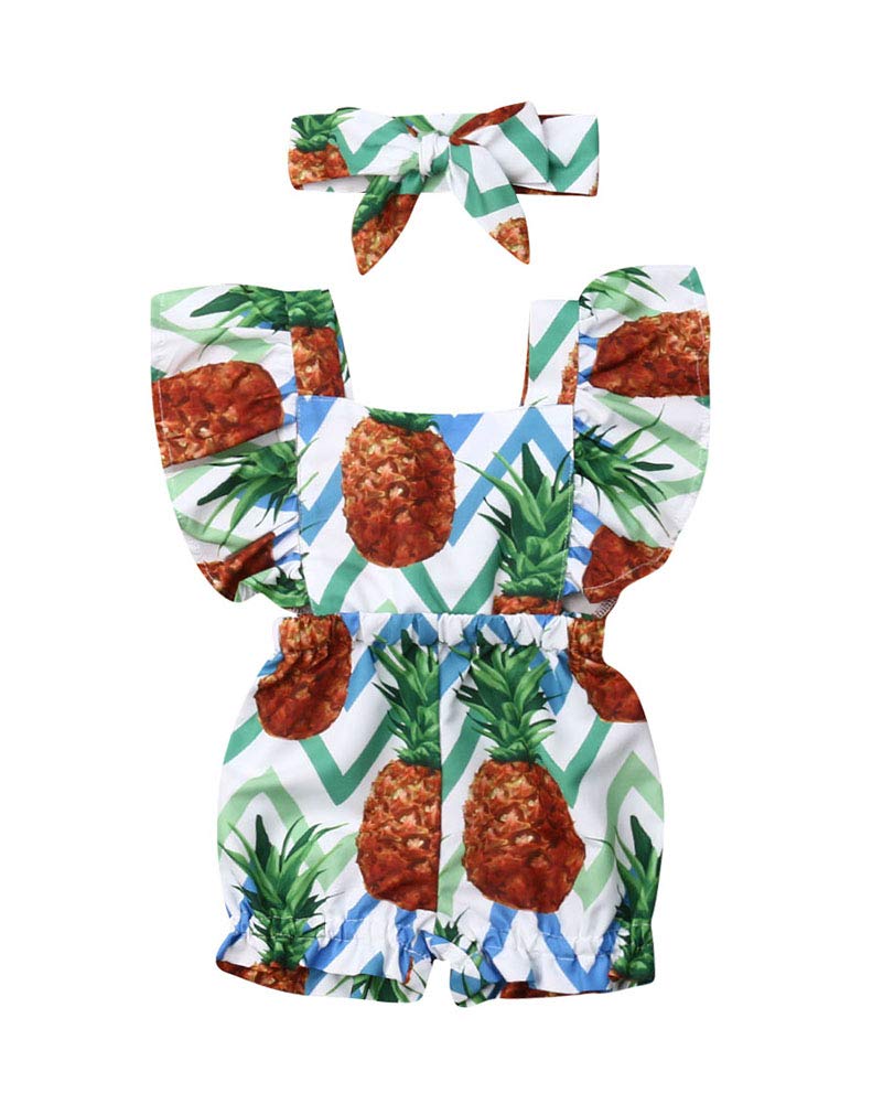 Newborn Baby Girl Floral Bodysuit+Headnband 2pcs Summer Flare Sleeve Fashion Jumpsuit 0-24Months