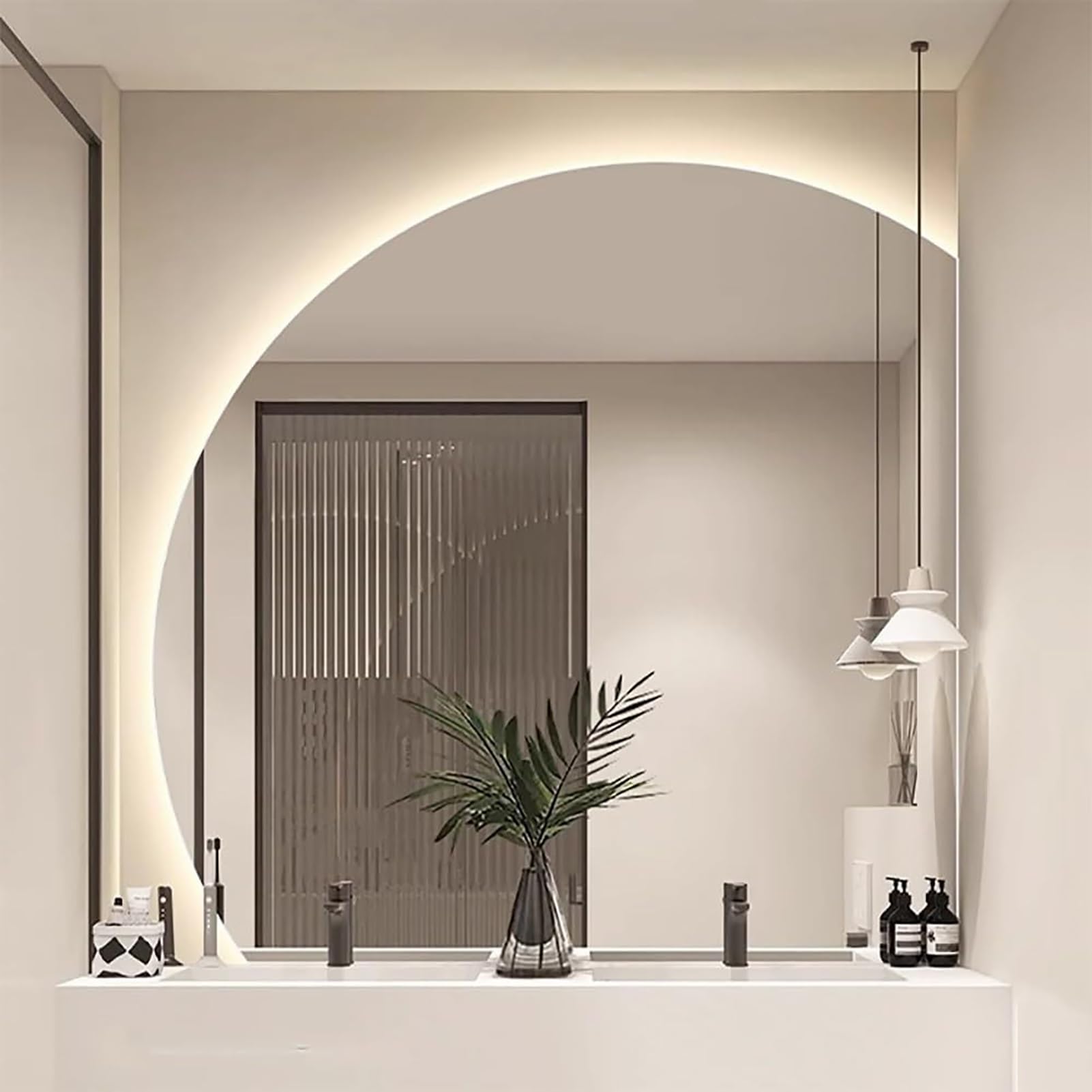 Specchio da parete antinebbia a mezza luna, specchio da bagno Smart Touch, decorazione a prova di esplosione, dimensioni 101,6 cm e 71,1 cm, accessorio elegante per la casa, ideale per bagni moderni