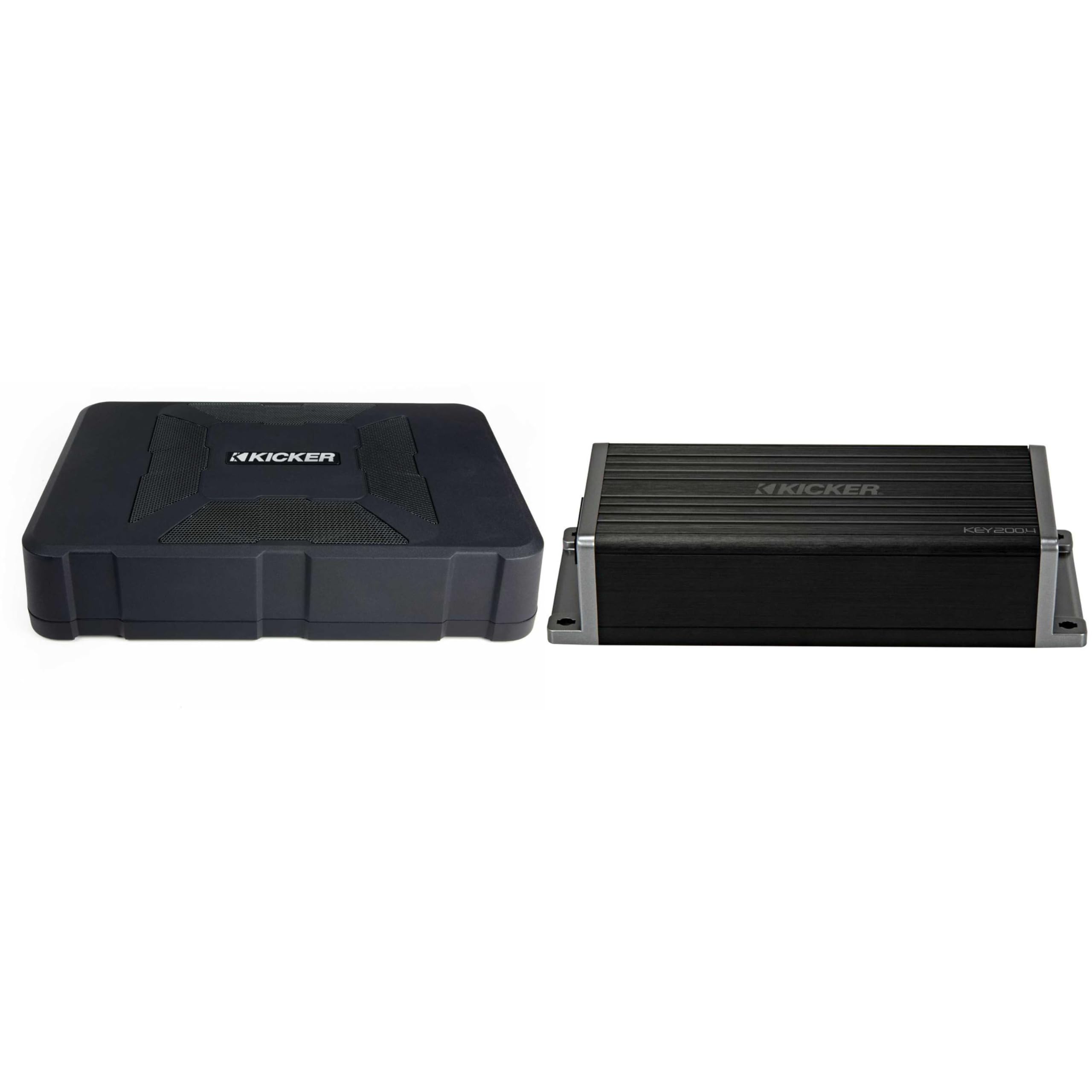 Kicker 47KEY2004 4-Channel DSP Smart Amplifier, 4x50W w/ 51HS8 Hideaway Compact Powered Subwoofer Enclosure with 8-Inch Subwoofer HS8 Bundle